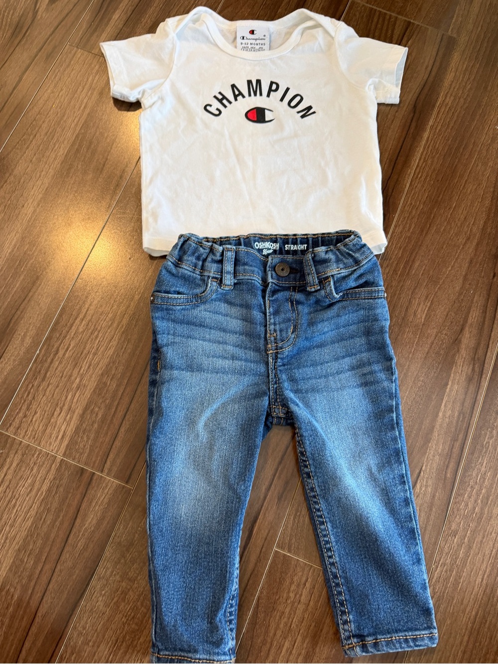 Champion Baby Tee & OshKosh Jeans Outfit – 9–12M